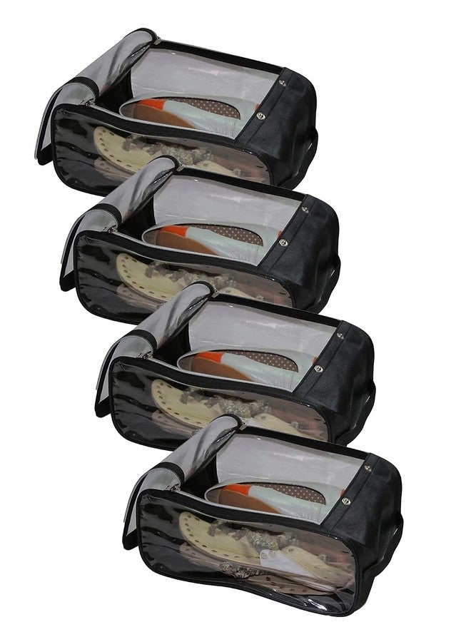 LUCES Fabric Shoe Cover Portable Travelling Half Transparent Storage Bag Footwear Wardrobe Dust-Proof Organizer Pouch Pack of 4 Black - Image 1